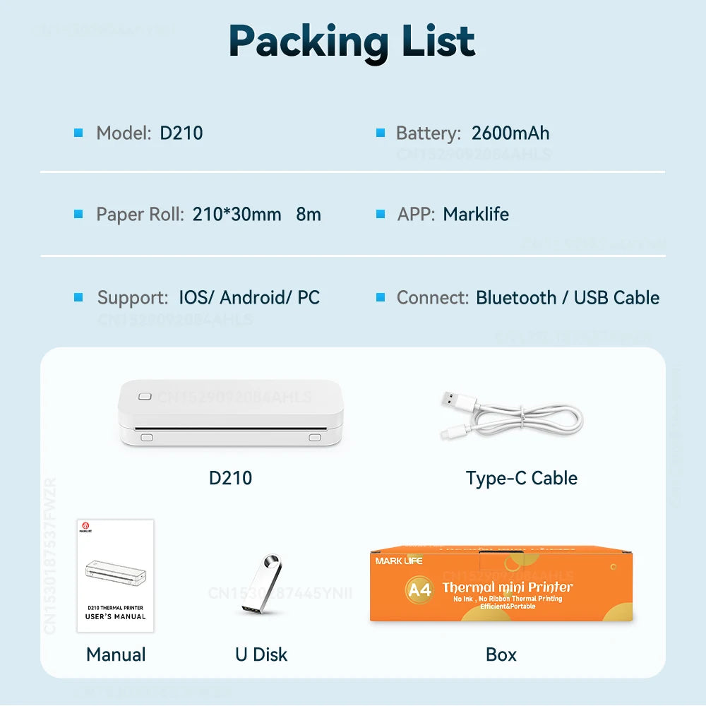 Favolux™ Portable A4 Bluetooth Inkless Thermal Printer