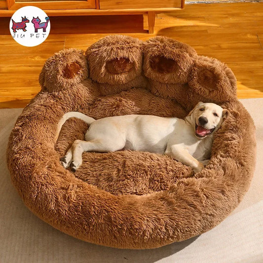Dog lying on a brown velvet kennel bed for medium and large breeds, suitable for Corgis and Golden Retrievers, providing winter warmth and comfort.