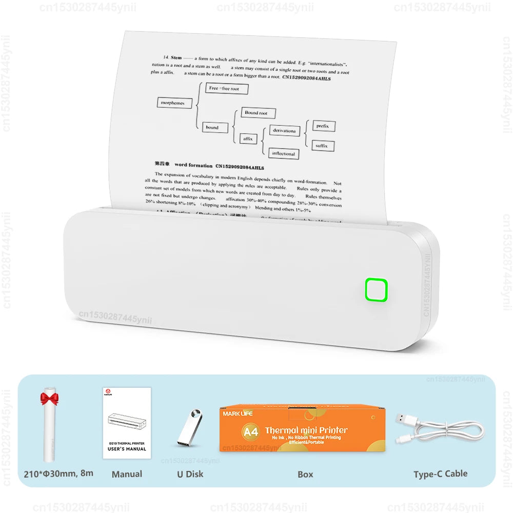 Favolux™ Portable A4 Bluetooth Inkless Thermal Printer