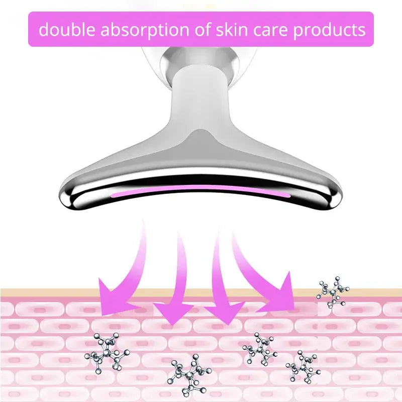 EMS Thermal Neck Massager promoting double absorption of skincare products through advanced ion technology and LED therapy.