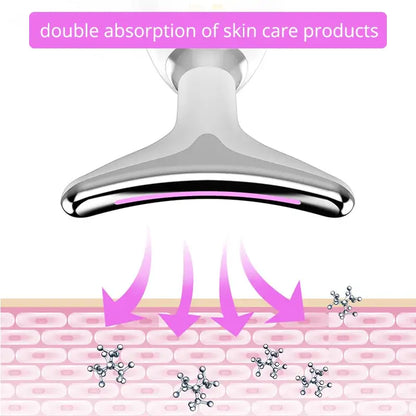 EMS Thermal Neck Massager promoting double absorption of skincare products through advanced ion technology and LED therapy.