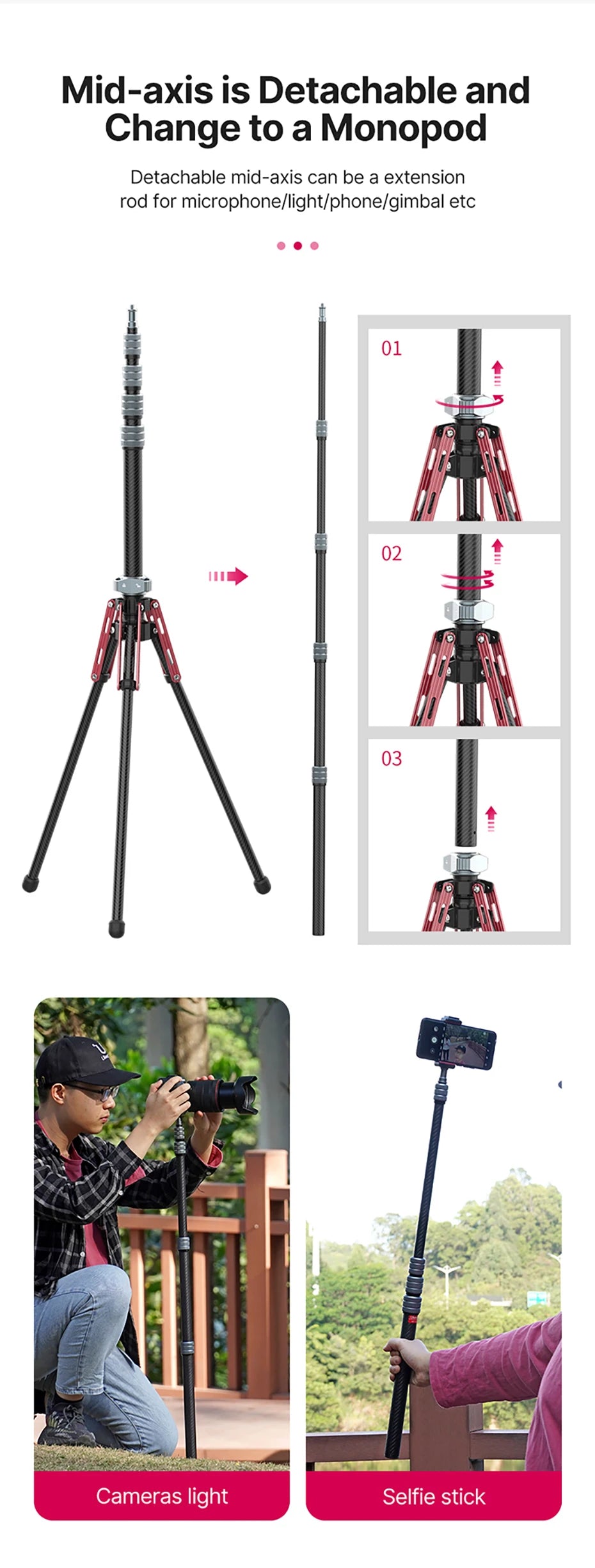 Favolux™ 1.9M Carbon Fiber Lighting Stand Portable Tripod Photography Light Stand for LED Light Flash Softbox Travel Monopod