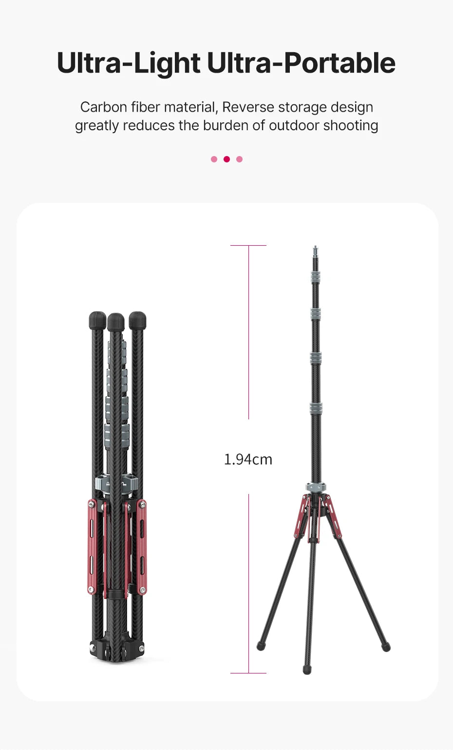 Favolux™ 1.9M Carbon Fiber Lighting Stand Portable Tripod Photography Light Stand for LED Light Flash Softbox Travel Monopod