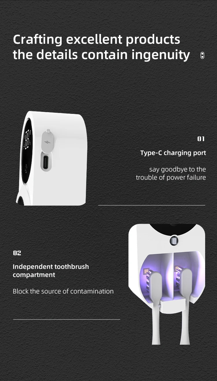 Favolux™ Mini Portable Rechargeable Travel Toothbrush Sterilizer Induction Switch with Charge Display UV Toothbrush Sterilizer Case