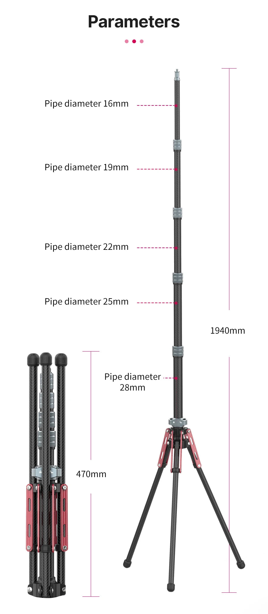 Favolux™ 1.9M Carbon Fiber Lighting Stand Portable Tripod Photography Light Stand for LED Light Flash Softbox Travel Monopod