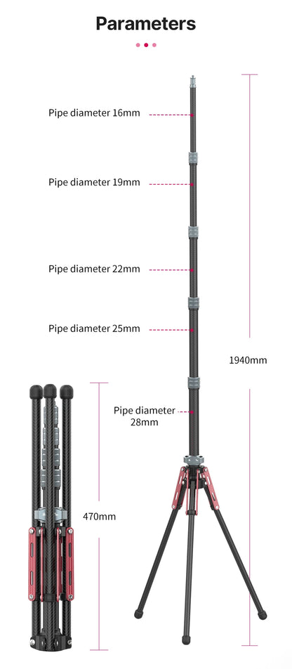 Favolux™ 1.9M Carbon Fiber Lighting Stand Portable Tripod Photography Light Stand for LED Light Flash Softbox Travel Monopod