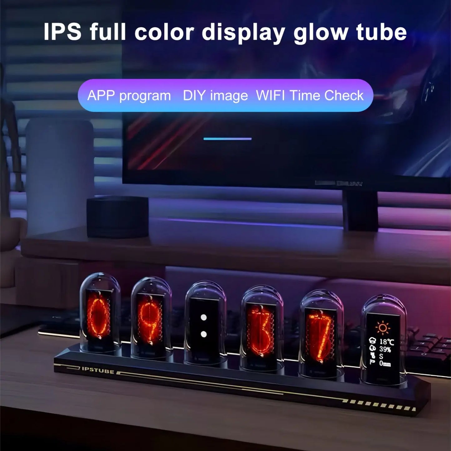 Favolux™ RGB Nixie Tube Clock LED Glows IPS Color Screen DIY Analog Digital Tube Night lights Gaming Desktop Home Decoration Gift Idea