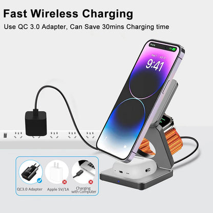 Favolux™ Wireless Charger 3 in 1 Foldable Magnetic Wireless Charging Station for iPhone 15 14 13 12 Pro Max Apple Watch 8 9 Charger