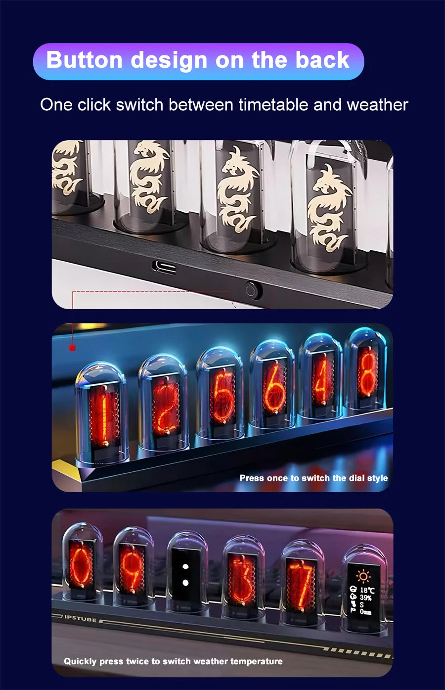 Favolux™ RGB Nixie Tube Clock LED Glows IPS Color Screen DIY Analog Digital Tube Night lights Gaming Desktop Home Decoration Gift Idea