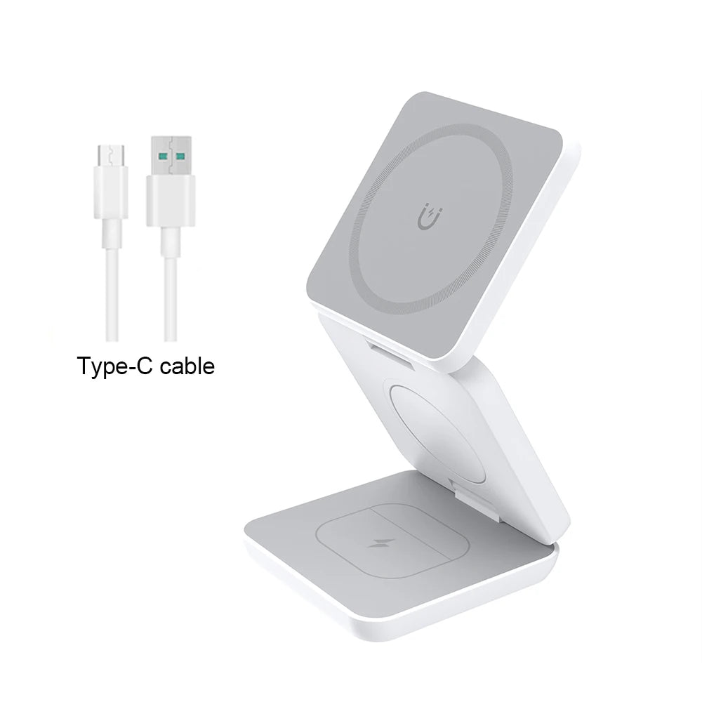 Favolux™ Wireless Charger 3 in 1 Foldable Magnetic Wireless Charging Station for iPhone 15 14 13 12 Pro Max Apple Watch 8 9 Charger