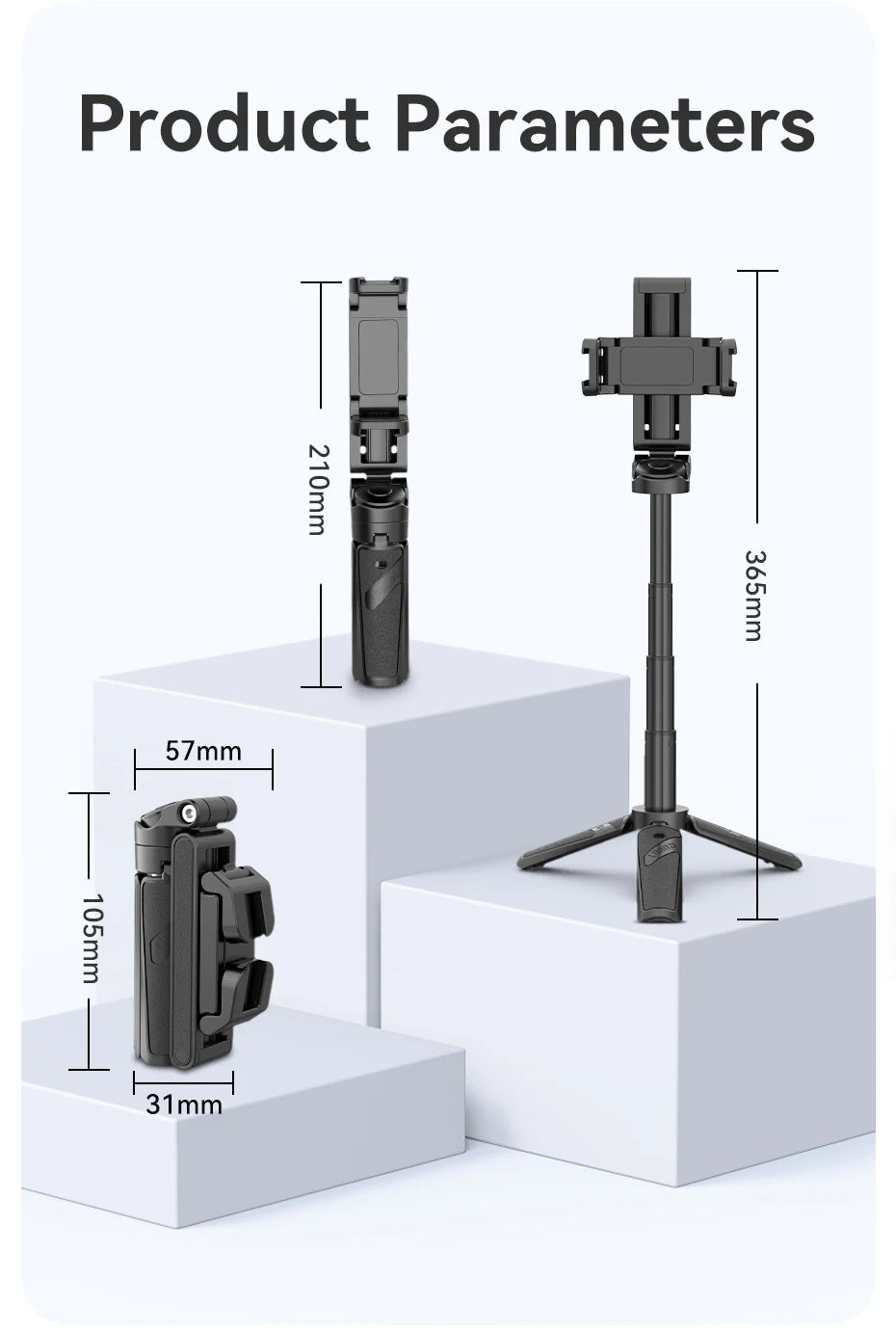 Favolux™ Tripod with Remote 3-in-1 Versatility Selfie Stick Phone Grip with Cold Shoe Mounts Vertical Horizontal Shooting