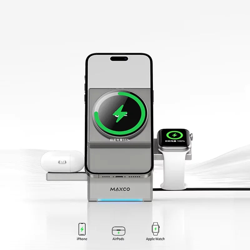 Favolux™ Qi2 3-in-1 Wireless Charger with Auto-Rotating Magic Cube Dock for IPhone 16/15/14 Pro Max AirPods and IWatch Fast Charging