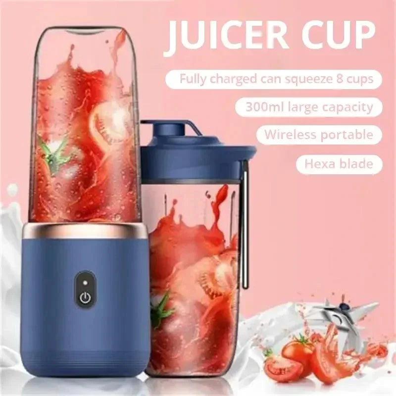 Favolux™ 1/2 pc Blue/Pink Portable Small Electric Juicer Stainless Steel Blade Cup Juicer Fruit Automatic Smoothie Blender Kitchen Tool