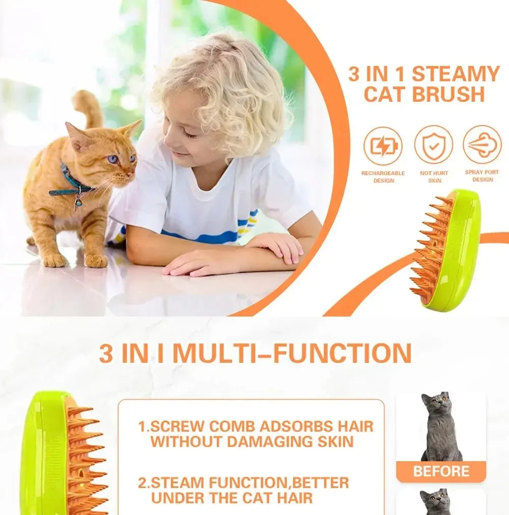 Favolux™ Cat Dog Steamy Brush Steam Brush Electric Sprayer for Massage Pet Grooming Tool Shedding 3 in 1 Electric Sprays Massage Combs