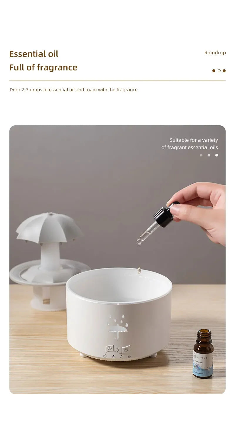 Favolux™ Creative Umbrella Water Drop Air Humidifier with Colorful Light Raindrop Aroma Essential Oil Diffuser Aromatherapy Humidifier