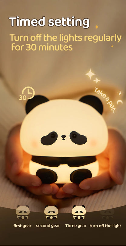 Favolux™ Panda LED Night Light Cute Silicone Night Light USB Rechargeable Touch Night Lamp Bedroom Timing Lamp Decoration Children's Gift