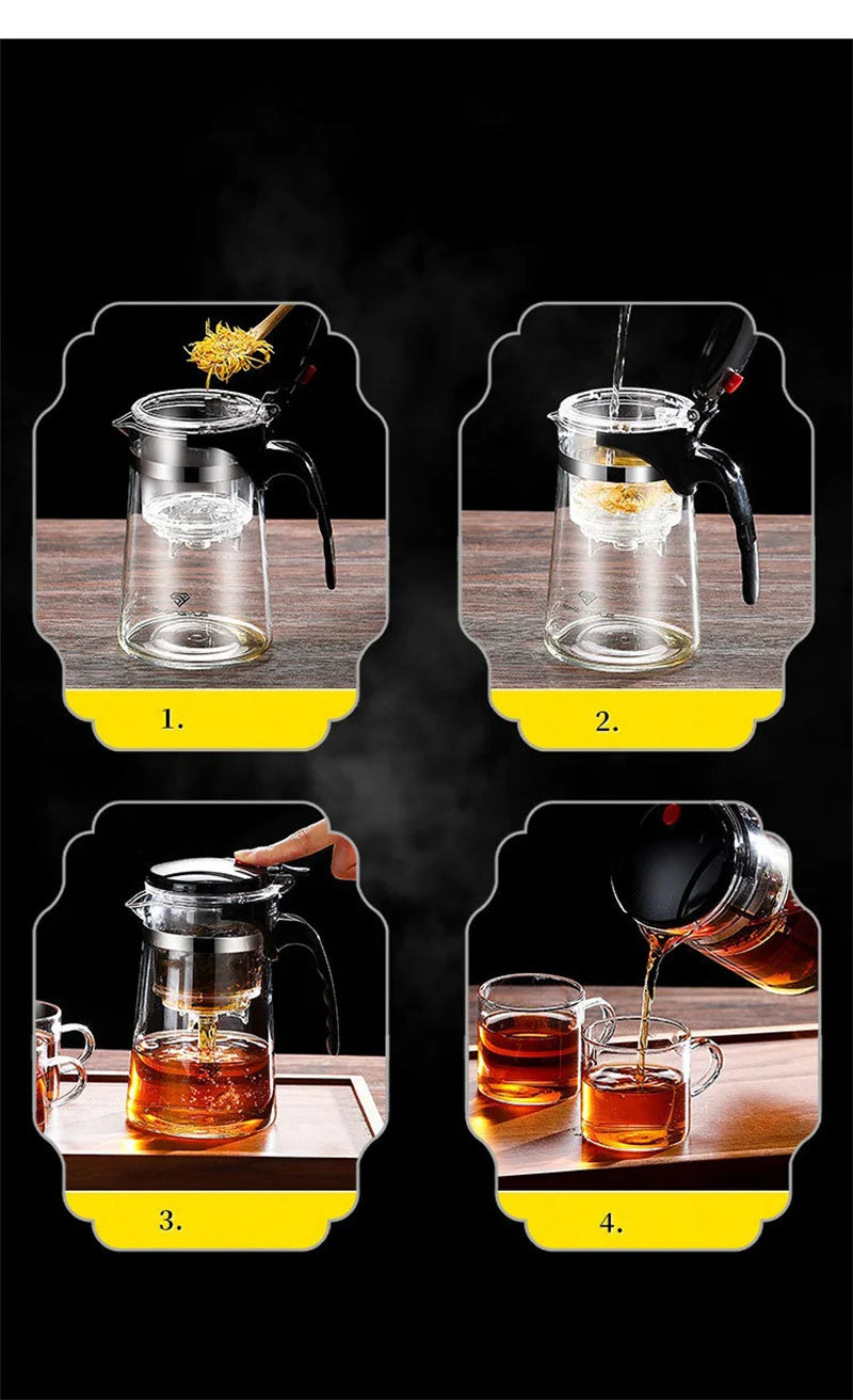 Favolux™ Heat Resistant Glass Teapot One-click filtering Tea Pot Tea Water Separation Filter Tea Maker Coffee Pot Home Teaware Set