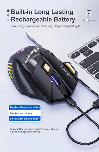 Favolux™ Wireless Gaming Mouse USB IMICE GW-X7 3200DPI Dual Mode Rechargeable 7 Keys 2.4Ghz Silent Mouse Bluetooth 7-color Breathing LED