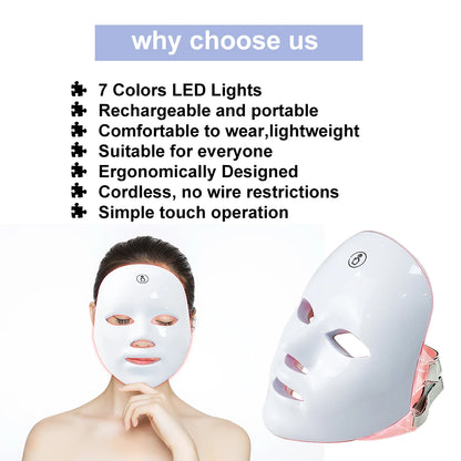 Favolux™ 7 Colors LED Facial Mask Photon Therapy Face Skin Care Mask Anti Acne Therapy Skin Rejuvenation Wrinkle Removal Face Beauty Mask