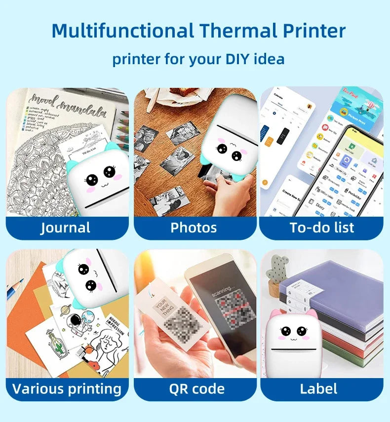 Favolux™ Portable thermal printer mini cat print photo pocket thermal label printer 58mm printing wireless Bluetooth Android iOS printers