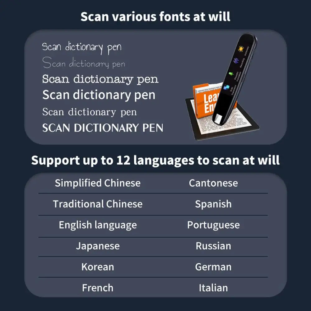 Favolux™ Offline Translation Pen For Teacher Student Dictionary English Intelligent Scanning Point Reading 123 Languages Translator Pen