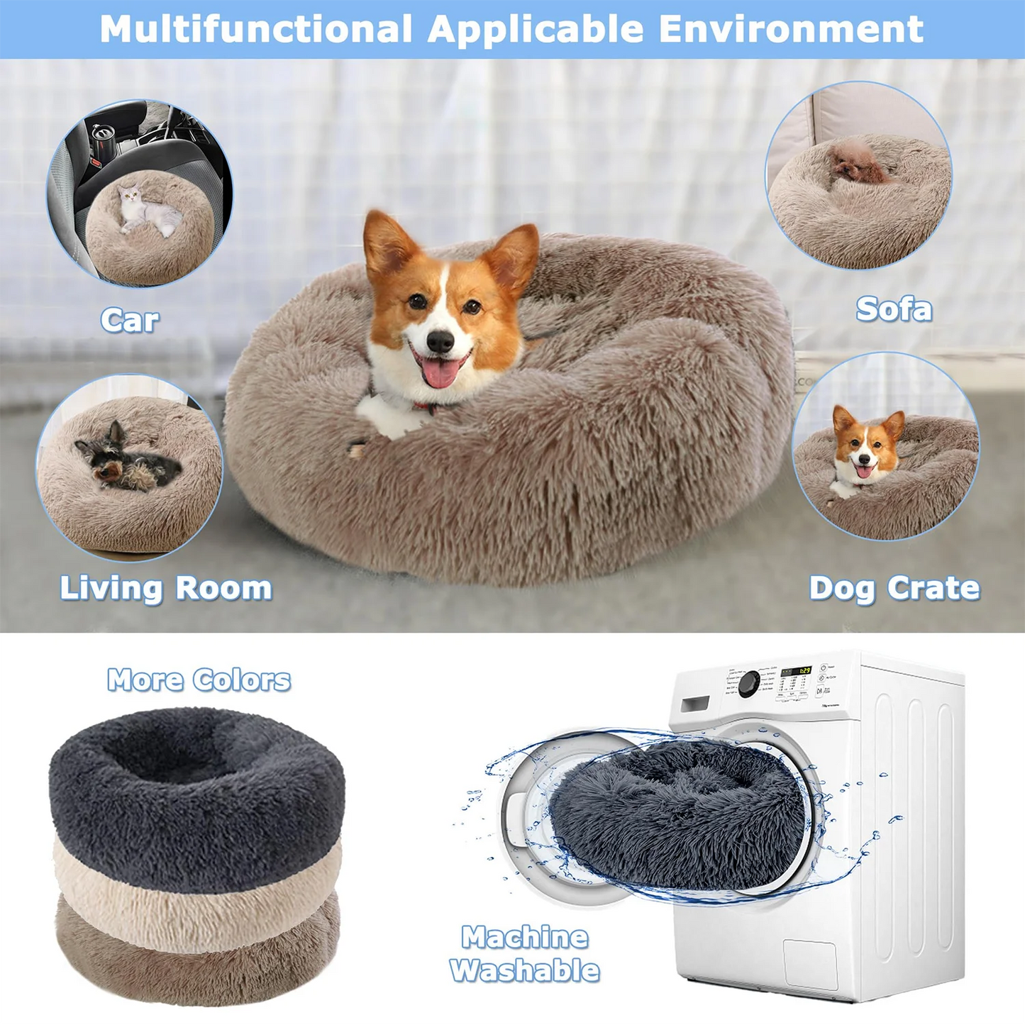 Favolux™ 40-90cm Round Pet Bed for Large Dog Bed Super Soft Cat Bed Long Plush Dog House for Medium Dog House Winter Warm Sleeping