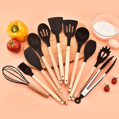 Favolux™ 12PCS Food Grade Silicone Kitchen Cookware Utensils Turner Spatula Measuring Spoon Practical Cooking Tool Kitchenware Set