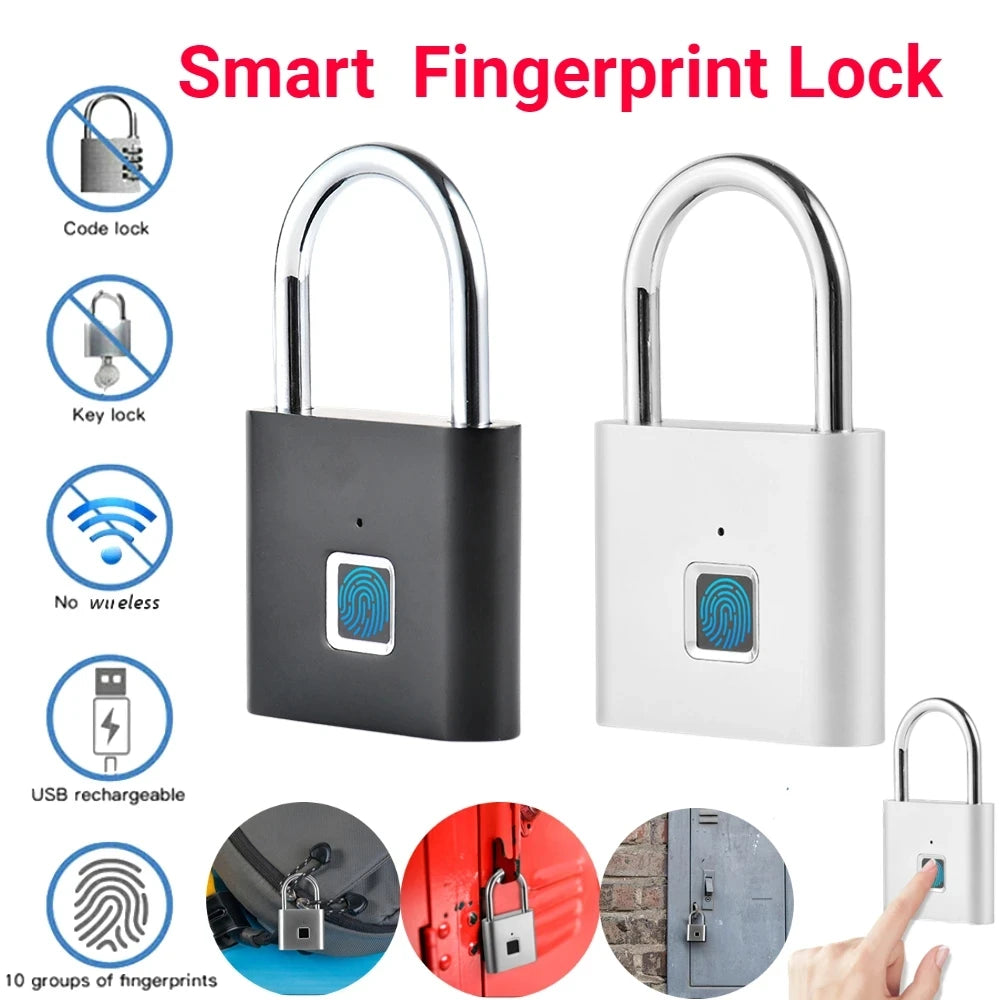 Favolux™ Smart Fingerprint Padlock Waterproof Biometric Fingerprint Keyless Door Lock USB Rechargeable Security Padlock for House Unlock