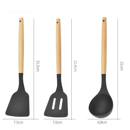 Favolux™ 12PCS Food Grade Silicone Kitchen Cookware Utensils Turner Spatula Measuring Spoon Practical Cooking Tool Kitchenware Set