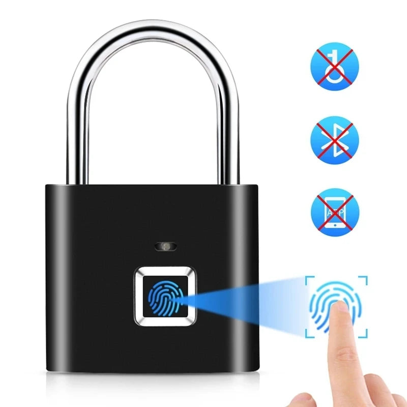 Favolux™ Smart Fingerprint Padlock Waterproof Biometric Fingerprint Keyless Door Lock USB Rechargeable Security Padlock for House Unlock