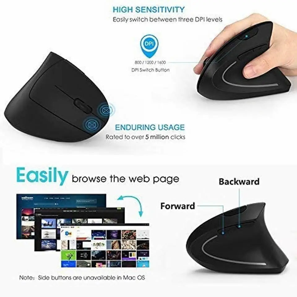 Favolux™ Vertical Ergonomic Gaming Mouse Wireless Rechargeable Gamer Mause Kit Optical 2.4G Mouse Computer PC Laptop Desktop USB Mice