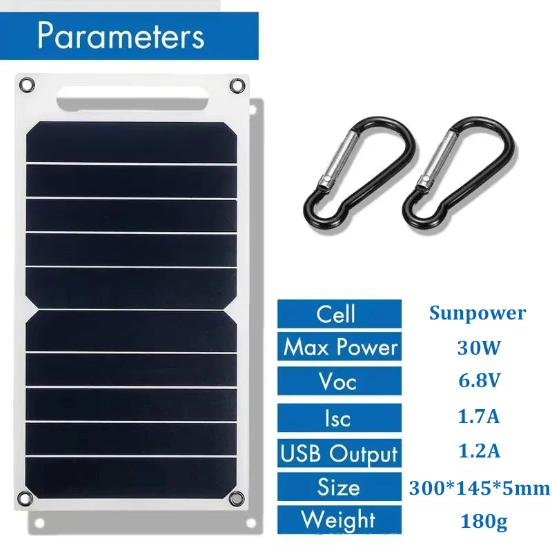 Favolux™ 30W Solar Panel With USB Waterproof Outdoor Hiking And Camping Portable Battery Mobile Phone Charging Bank Charging Panel 6.8V