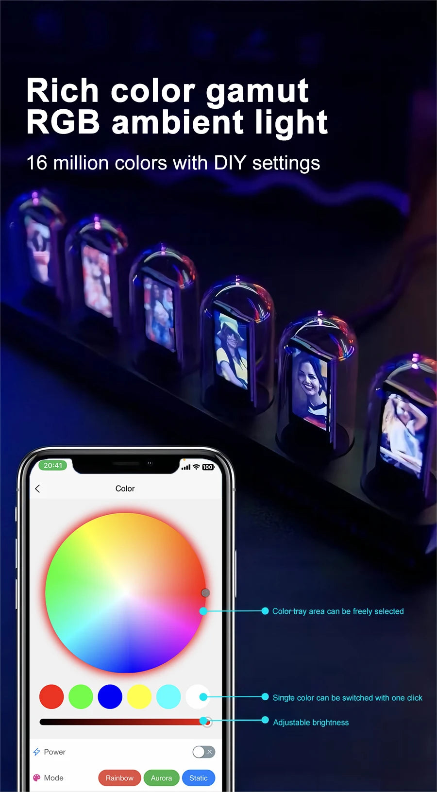 Favolux™ RGB Nixie Tube Clock LED Glows IPS Color Screen DIY Analog Digital Tube Night lights Gaming Desktop Home Decoration Gift Idea