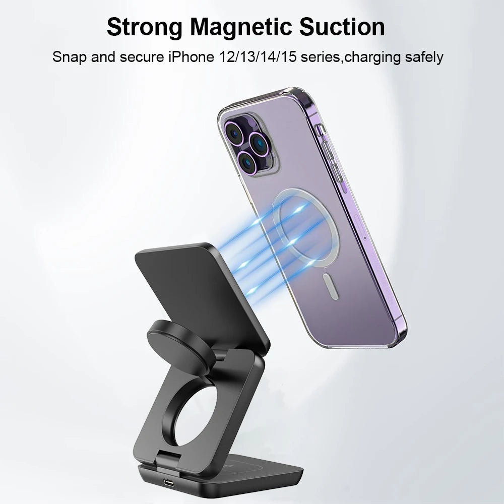 Favolux™ Wireless Charger 3 in 1 Foldable Magnetic Wireless Charging Station for iPhone 15 14 13 12 Pro Max Apple Watch 8 9 Charger