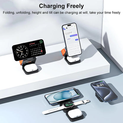 Favolux™ Wireless Charger 3 in 1 Foldable Magnetic Wireless Charging Station for iPhone 15 14 13 12 Pro Max Apple Watch 8 9 Charger