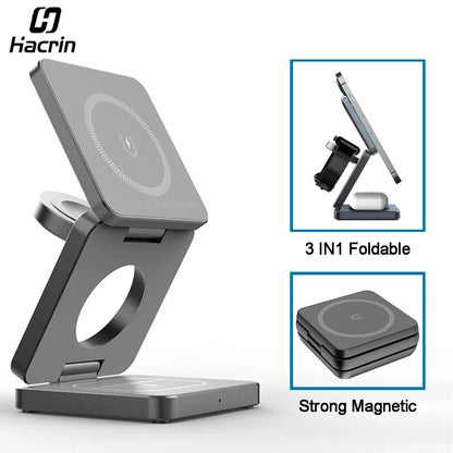 Favolux™ Wireless Charger 3 in 1 Foldable Magnetic Wireless Charging Station for iPhone 15 14 13 12 Pro Max Apple Watch 8 9 Charger