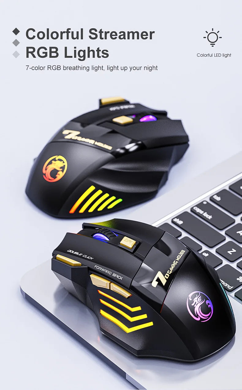 Favolux™ Wireless Gaming Mouse USB IMICE GW-X7 3200DPI Dual Mode Rechargeable 7 Keys 2.4Ghz Silent Mouse Bluetooth 7-color Breathing LED