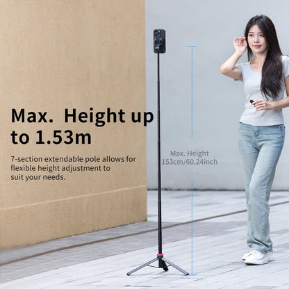 Favolux™ 1.53m Magnetic Tripod 360° Rotation 10m Remote Control Smartphone Extension Tripod for Selfie Live Streaming Vlog