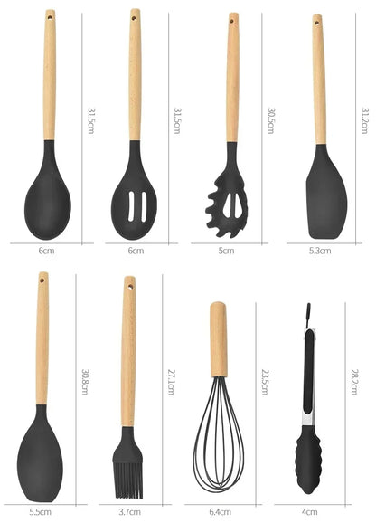 Favolux™ 12PCS Food Grade Silicone Kitchen Cookware Utensils Turner Spatula Measuring Spoon Practical Cooking Tool Kitchenware Set