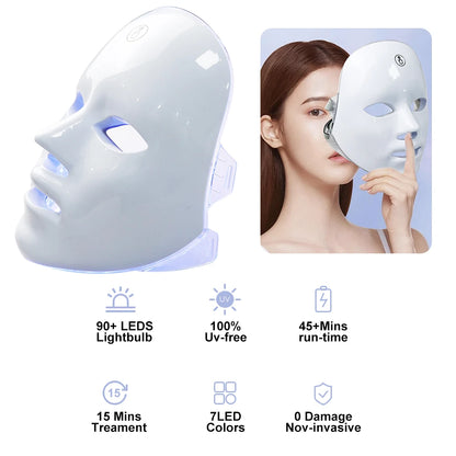 Favolux™ 7 Colors LED Facial Mask Photon Therapy Face Skin Care Mask Anti Acne Therapy Skin Rejuvenation Wrinkle Removal Face Beauty Mask