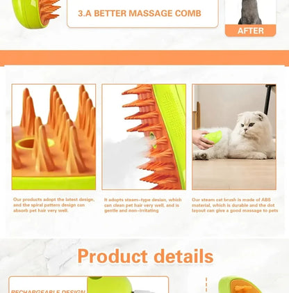 Favolux™ Cat Dog Steamy Brush Steam Brush Electric Sprayer for Massage Pet Grooming Tool Shedding 3 in 1 Electric Sprays Massage Combs