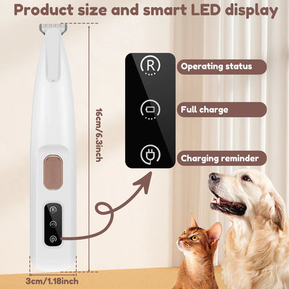 Favolux™ New Dog Paw Trimmer with LED Light Fully Waterproof Pet Hair Trimmer with LED Display Dog Clippers for Grooming 18mm Widen Blade