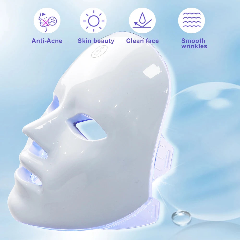 Favolux™ 7 Colors LED Facial Mask Photon Therapy Face Skin Care Mask Anti Acne Therapy Skin Rejuvenation Wrinkle Removal Face Beauty Mask