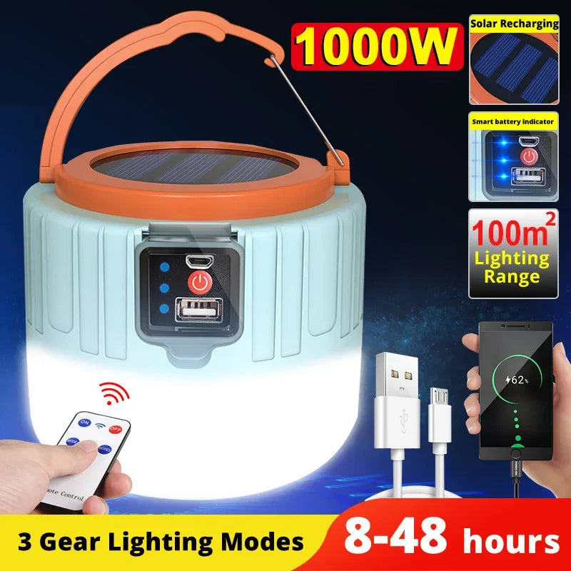 Solar Camping Light Power Bank LED Camping Lanterns With Remote Control Waterproof Outdoor Tent Light Rechargeable Flashlight