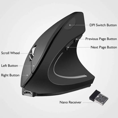 Favolux™ Vertical Ergonomic Gaming Mouse Wireless Rechargeable Gamer Mause Kit Optical 2.4G Mouse Computer PC Laptop Desktop USB Mice