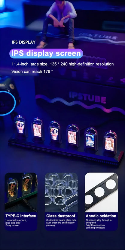 Favolux™ RGB Nixie Tube Clock LED Glows IPS Color Screen DIY Analog Digital Tube Night lights Gaming Desktop Home Decoration Gift Idea