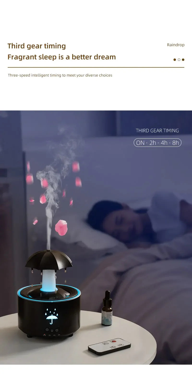 Favolux™ Creative Umbrella Water Drop Air Humidifier with Colorful Light Raindrop Aroma Essential Oil Diffuser Aromatherapy Humidifier