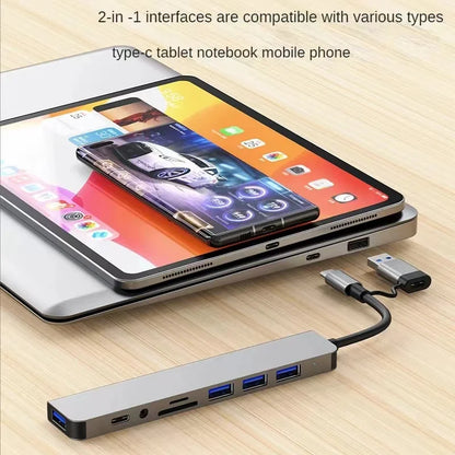 Favolux™ 8 In 2 USB HUB With Splitter Card Reader, USB C Port, USB 3.0 / 2.0, SD/TF Splitter Card Reader, Docking Station