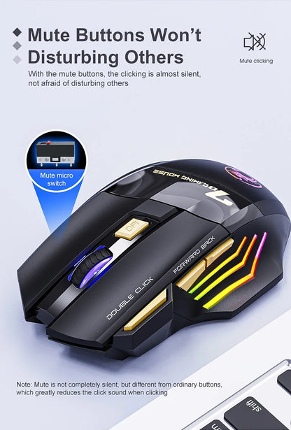 Favolux™ Wireless Gaming Mouse USB IMICE GW-X7 3200DPI Dual Mode Rechargeable 7 Keys 2.4Ghz Silent Mouse Bluetooth 7-color Breathing LED