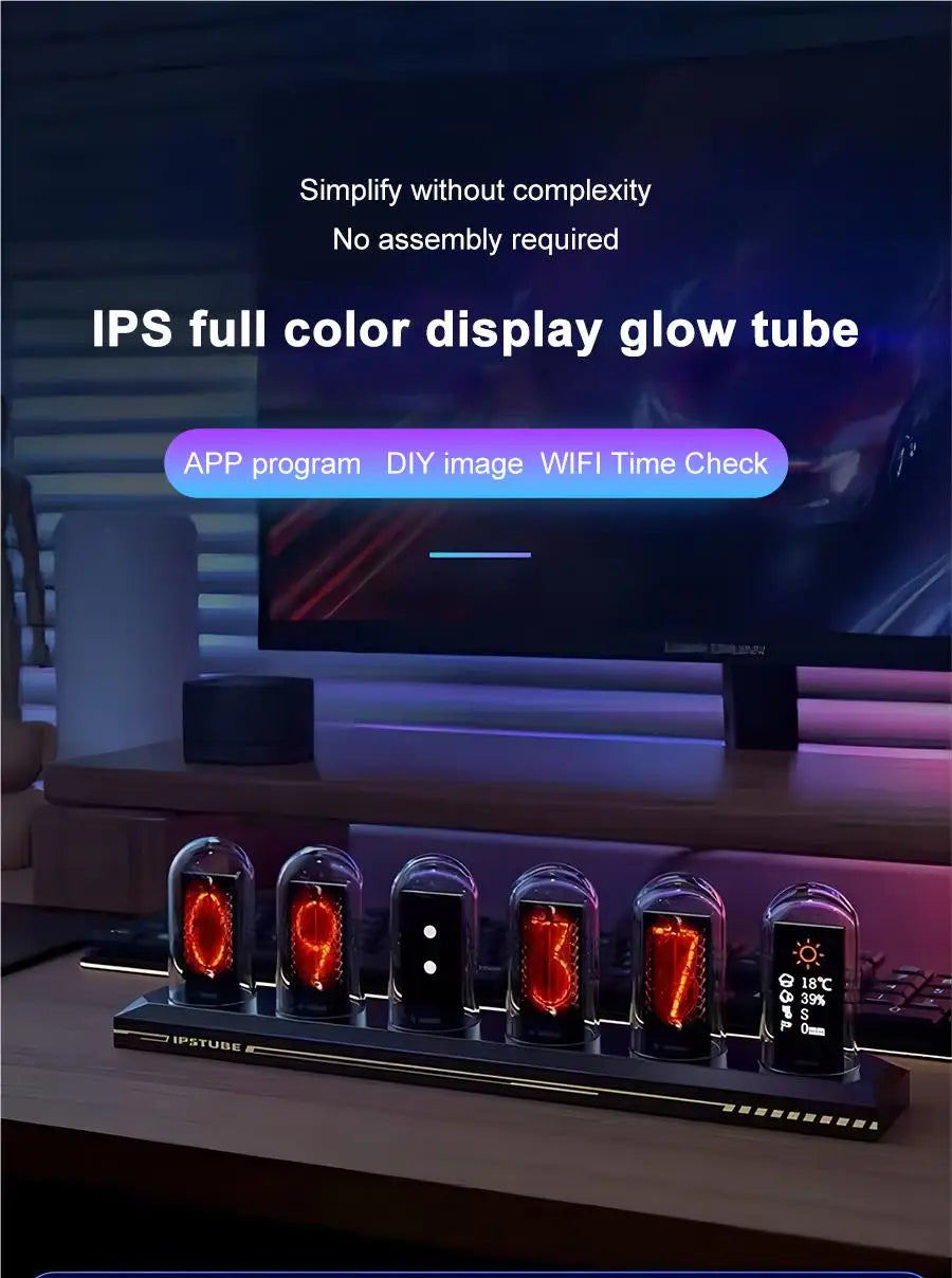 Favolux™ RGB Nixie Tube Clock LED Glows IPS Color Screen DIY Analog Digital Tube Night lights Gaming Desktop Home Decoration Gift Idea